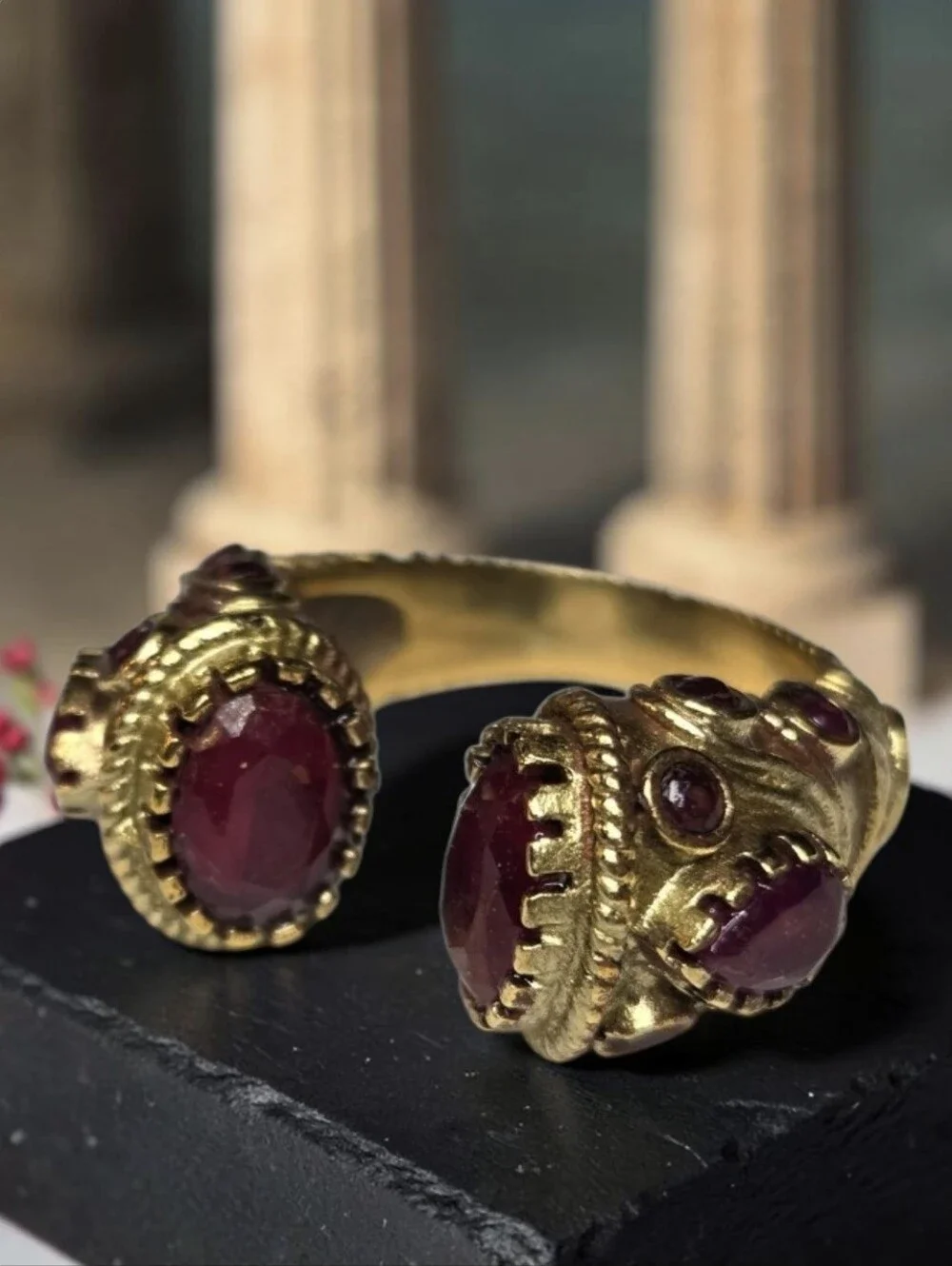 Ottoman Empire Byzantine Gold Plated Ornate Ruby Ring